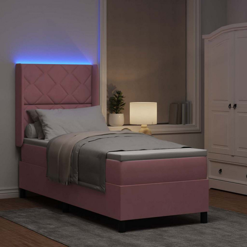 Łóżko sprężynowe z materacem z LED Różowy 80 x 200 cm Aksamit