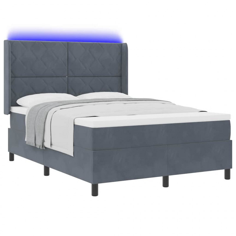 Łóżko sprężynowe Ze LED Lights Ciemnoszary 140 x 190 cm Aksamit