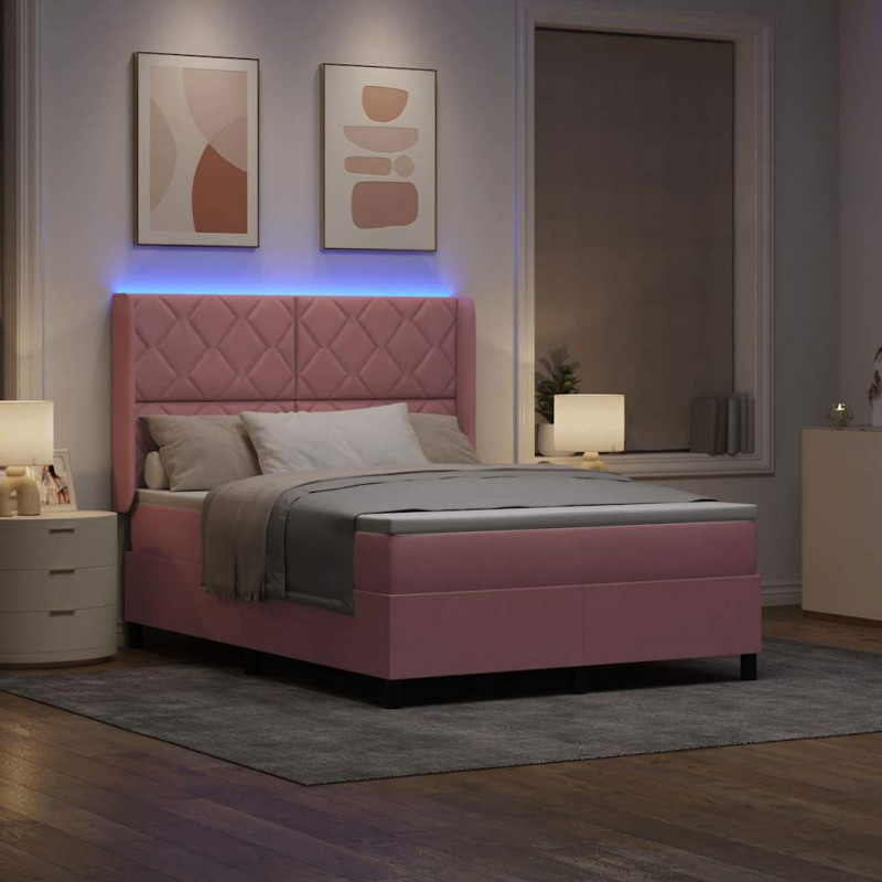 Łóżko sprężynowe z materacem z LED Różowy 160 x 200 cm Aksamit