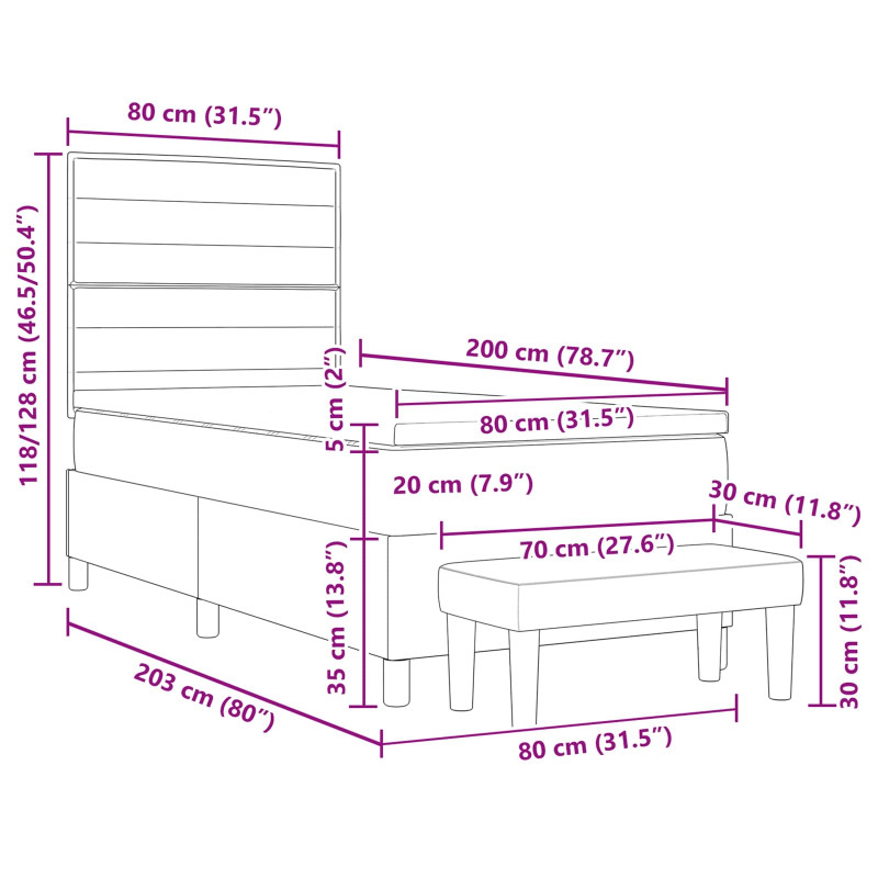 Łóżko sprężynowe z materacem Czarny 80 x 200 cm tkanina