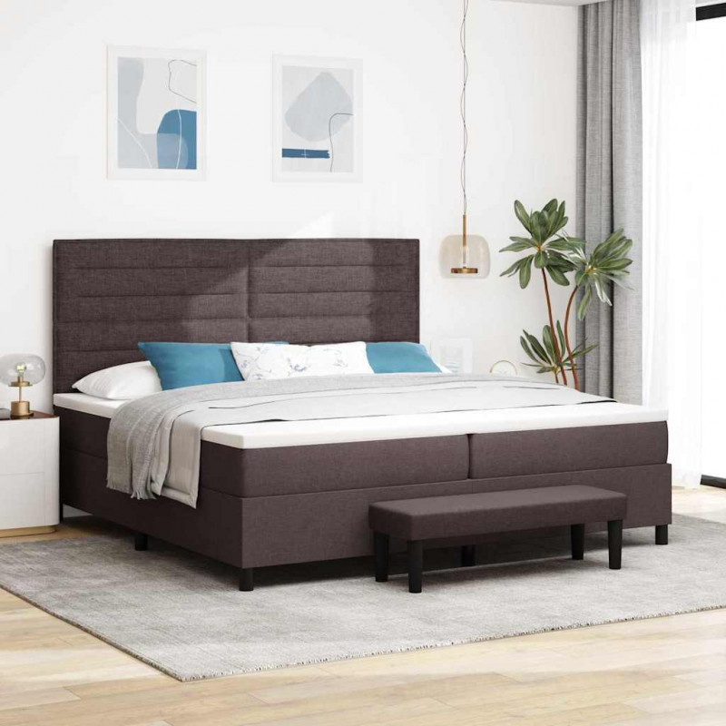 Łóżko sprężynowe z materacem Ciemny brąz 200 x 200 cm tkanina