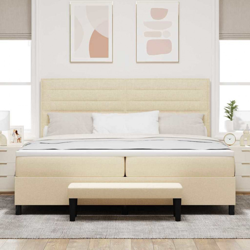 Łóżko sprężynowe z materacem Kremowy 200 x 200 cm tkanina