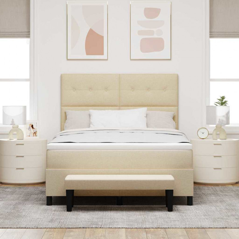 Łóżko sprężynowe z materacem Kremowy 140 x 200 cm tkanina