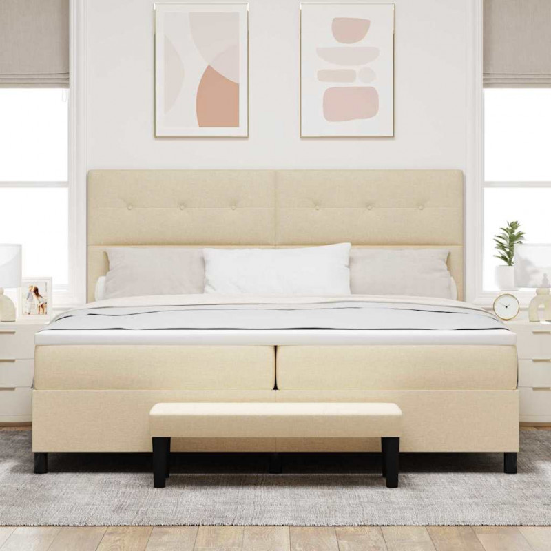 Łóżko sprężynowe z materacem Kremowy 200 x 200 cm tkanina