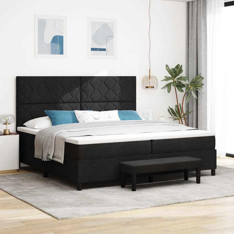 Łóżko sprężynowe z materacem Czarny 200 x 200 cm tkanina