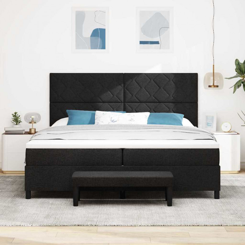 Łóżko sprężynowe z materacem Czarny 200 x 200 cm tkanina