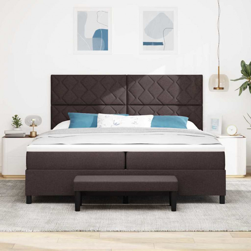 Łóżko sprężynowe z materacem Ciemny brąz 200 x 200 cm tkanina