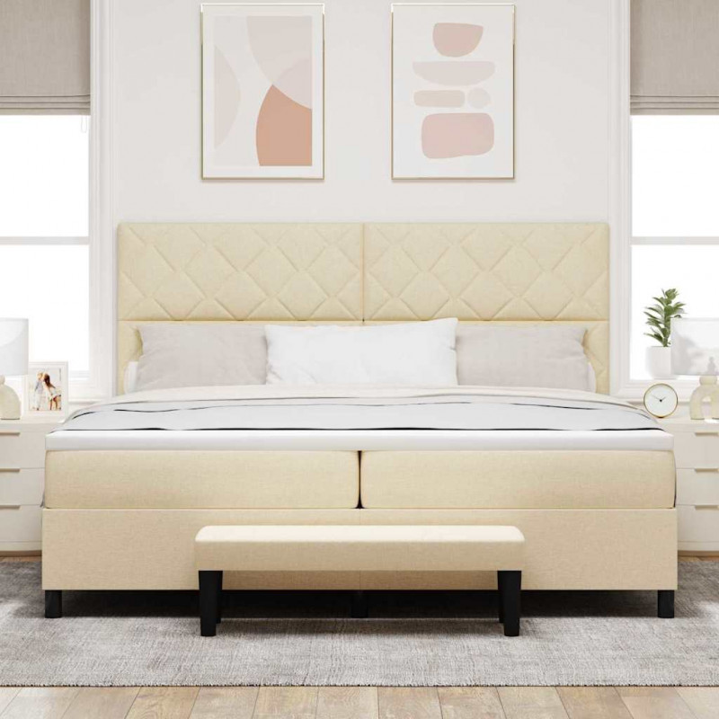 Łóżko sprężynowe z materacem Kremowy 200 x 200 cm tkanina