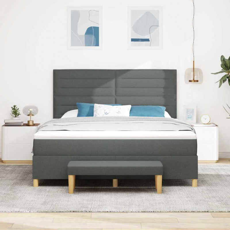 Łóżko sprężynowe z materacem ciemno szary 180 x 200 cm tkanina
