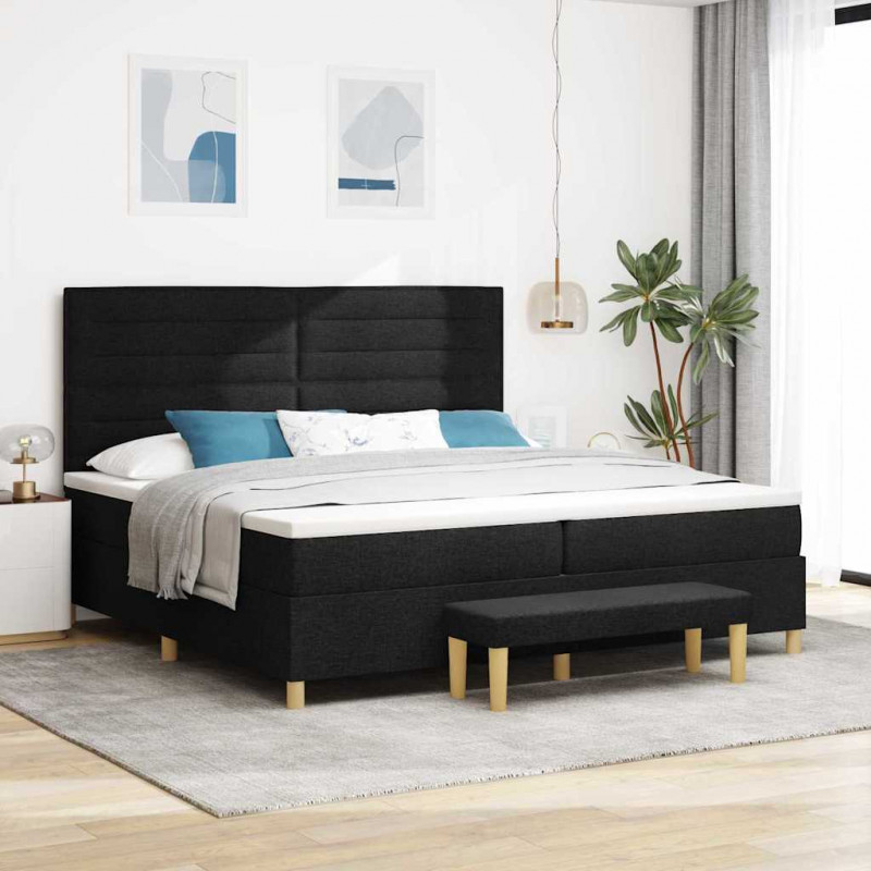 Łóżko sprężynowe z materacem Czarny 200 x 200 cm tkanina