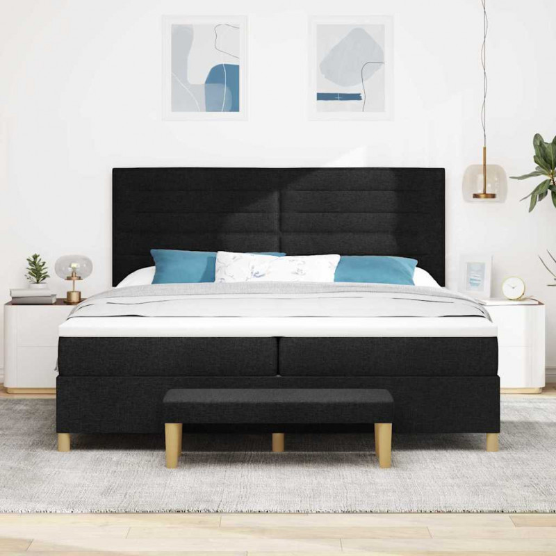 Łóżko sprężynowe z materacem Czarny 200 x 200 cm tkanina