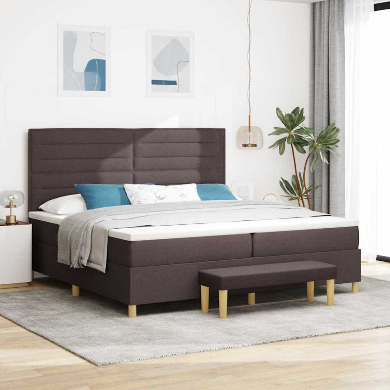 Łóżko sprężynowe z materacem ciemnobrązowy 200 x 200 cm tkanina
