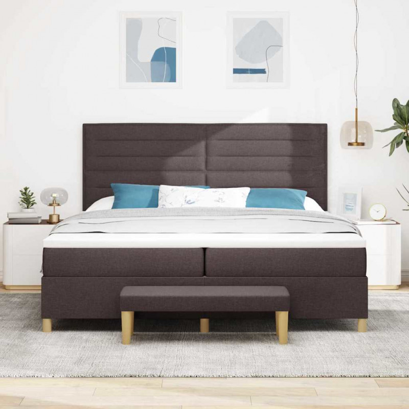 Łóżko sprężynowe z materacem ciemnobrązowy 200 x 200 cm tkanina