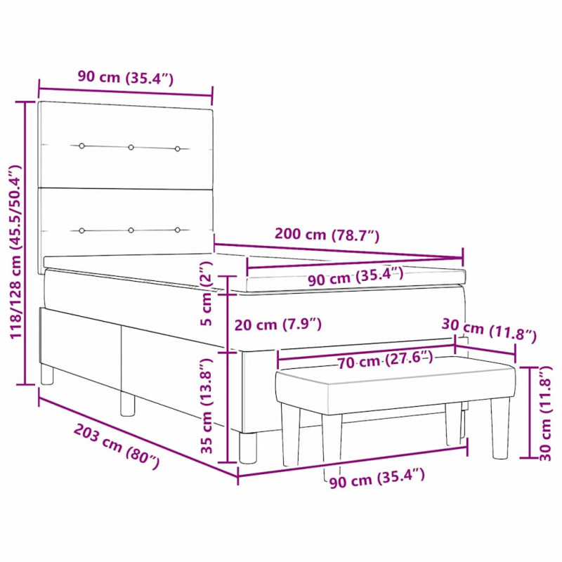 Łóżko sprężynowe z materacem Ciemnoszary 90 x 200 cm tkanina