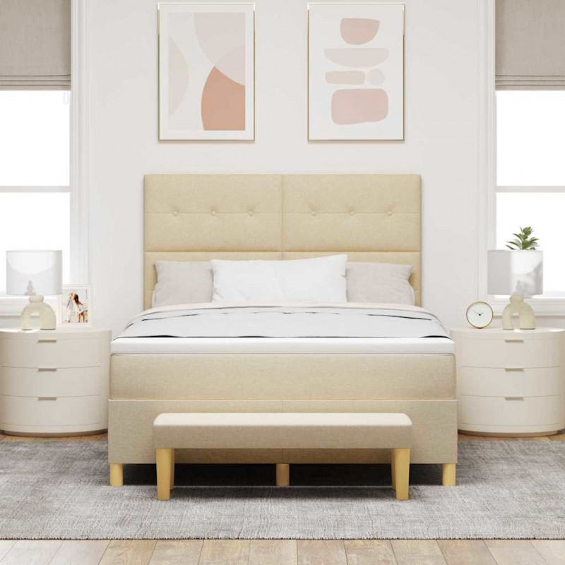 Łóżko sprężynowe z materacem Kremowy 140 x 200 cm tkanina
