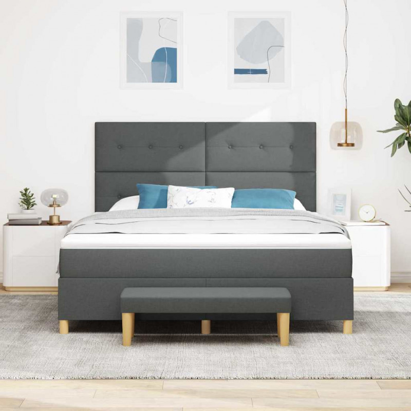 Łóżko sprężynowe z materacem ciemno szary 180 x 200 cm tkanina