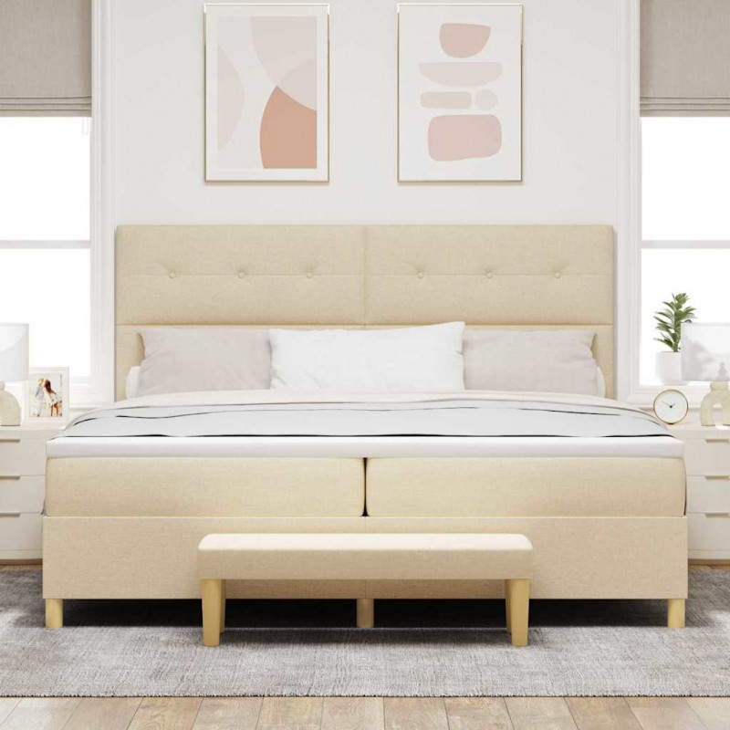 Łóżko sprężynowe z materacem Kremowy 200 x 200 cm tkanina