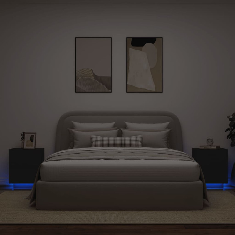 Szafki nocne z LED, 2 szt., czarne, materiał drewnopochodny