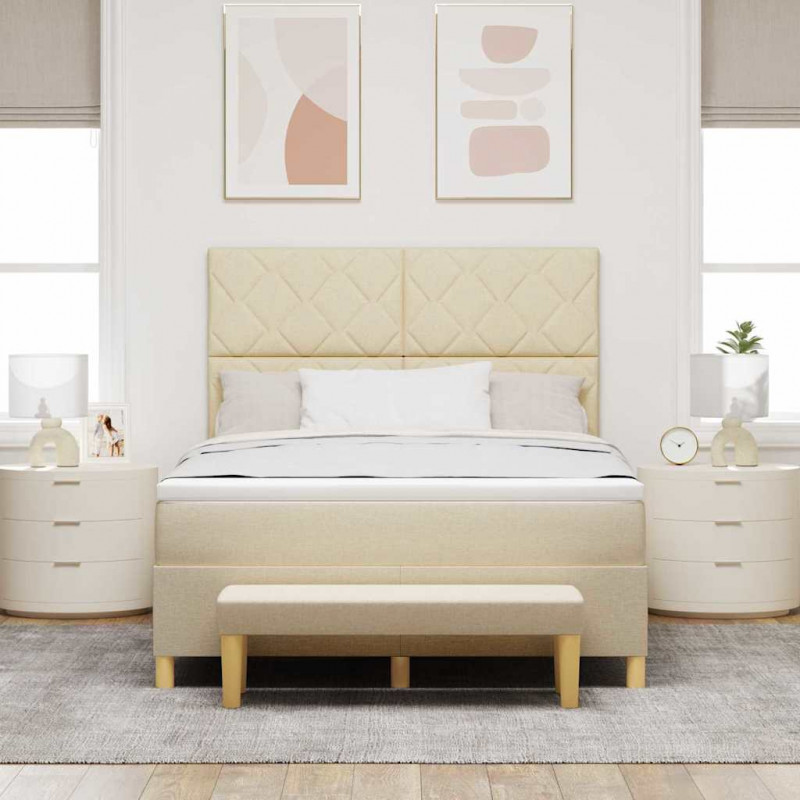 Łóżko sprężynowe z materacem Kremowy 160 x 200 cm tkanina