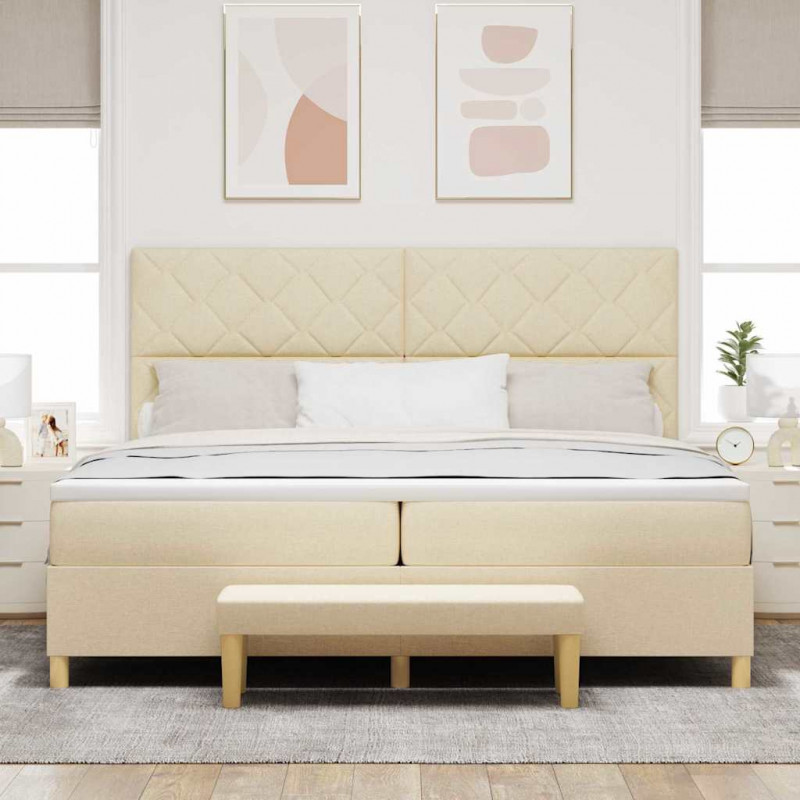 Łóżko sprężynowe z materacem Kremowy 200 x 200 cm tkanina