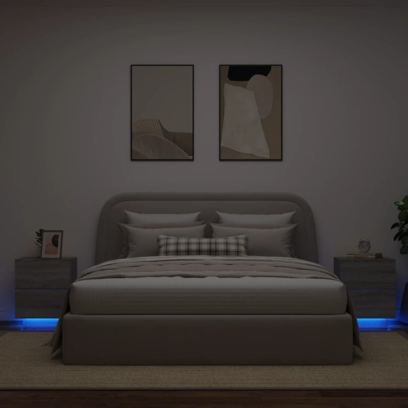 Szafki nocne z oświetleniem LED, 2 szt., szary dąb sonoma