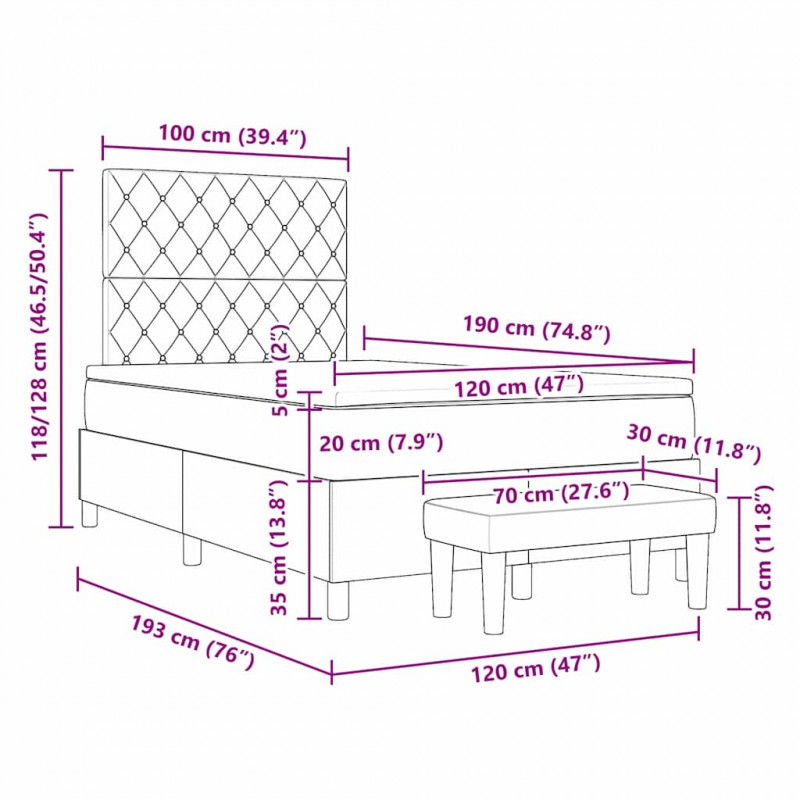 Łóżko sprężynowe z materacem Jasnoszary 120 x 190 cm Aksamit