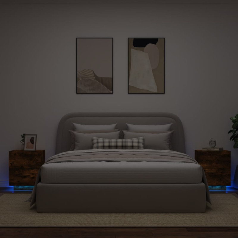 Szafki nocne z oświetleniem LED, 2 szt., przydymiony dąb