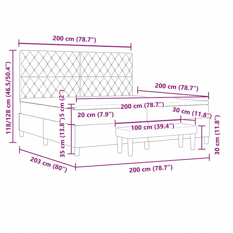 Łóżko sprężynowe z materacem granatowy 200 x 200 cm Aksamit