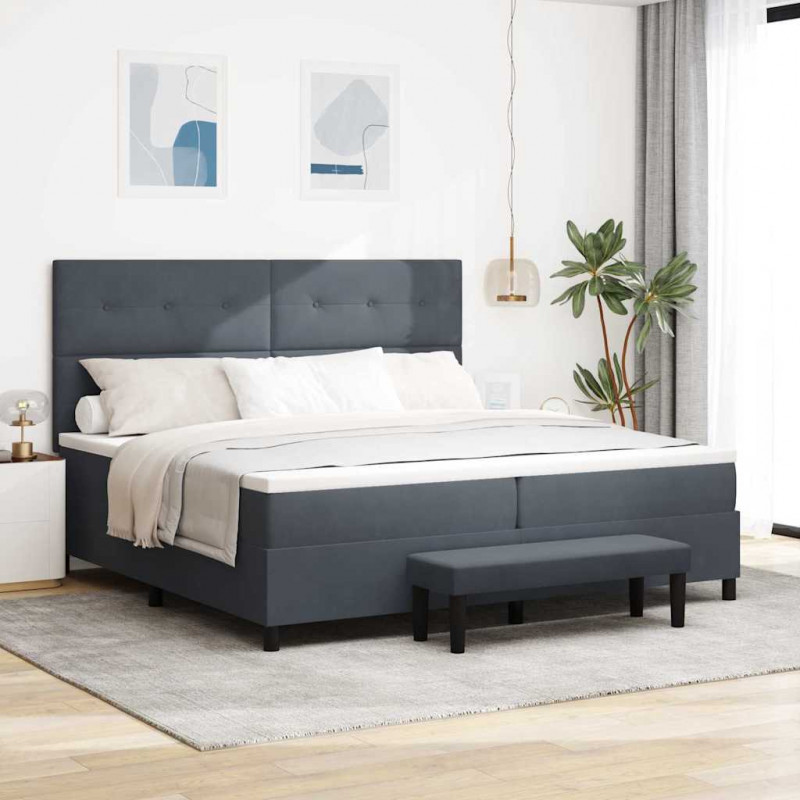 Łóżko sprężynowe z materacem ciemno szary 200 x 200 cm Aksamit