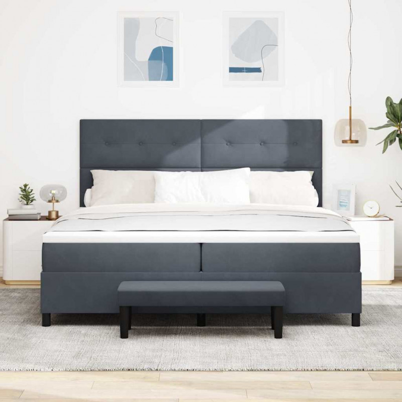 Łóżko sprężynowe z materacem ciemno szary 200 x 200 cm Aksamit