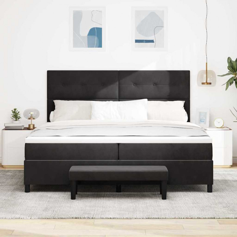 Łóżko sprężynowe z materacem Czarny 200 x 200 cm Aksamit