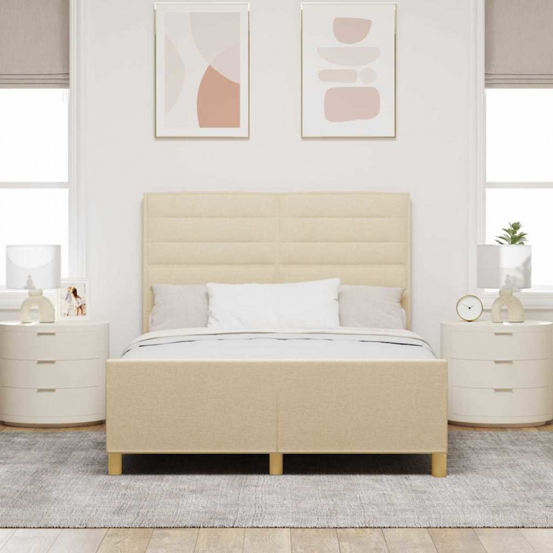 Ramka łóżka Z zagłówkiem Kremowy 140 x 190 cm tkanina