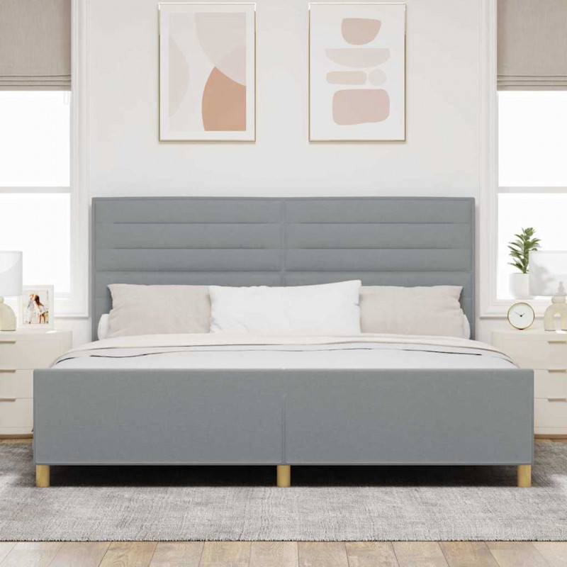 Ramka łóżka Z zagłówkiem Jasnoszary 200 x 200 cm tkanina