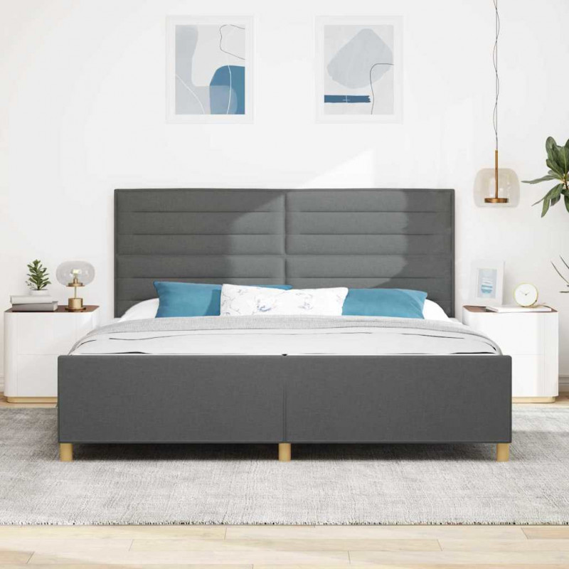 Ramka łóżka Z zagłówkiem ciemno szary 200 x 200 cm tkanina