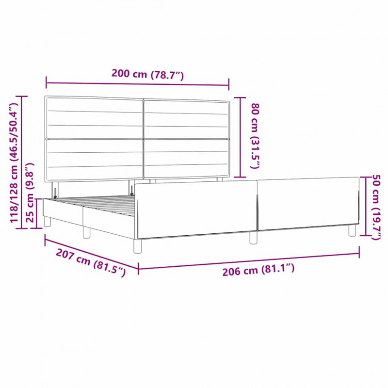 Ramka łóżka Z zagłówkiem Czarny 200 x 200 cm tkanina