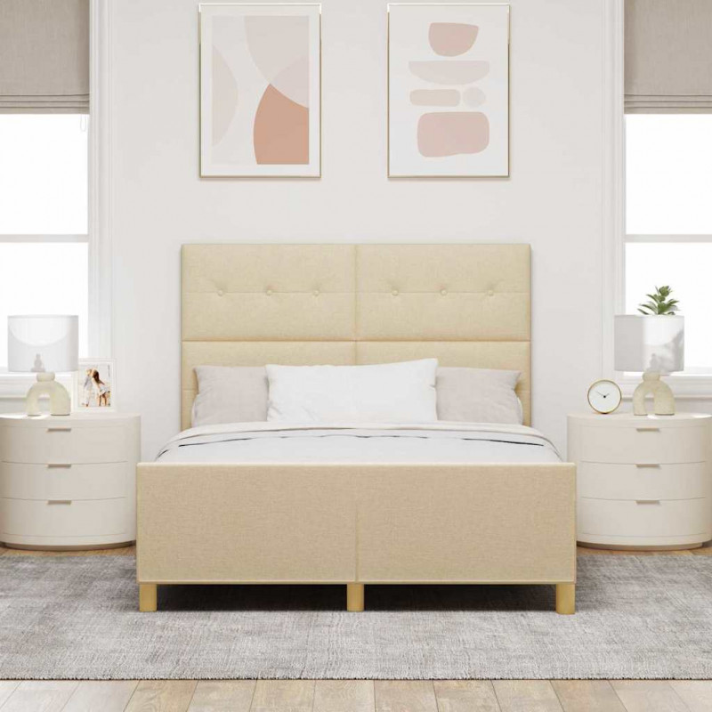 Ramka łóżka Z zagłówkiem Kremowy 160 x 200 cm tkanina