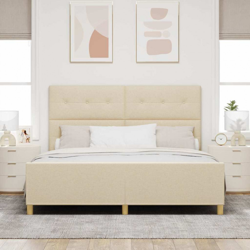 Ramka łóżka Z zagłówkiem Kremowy 180 x 200 cm tkanina