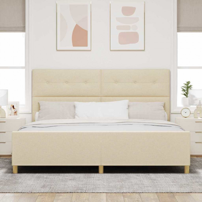 Ramka łóżka Z zagłówkiem Kremowy 200 x 200 cm tkanina