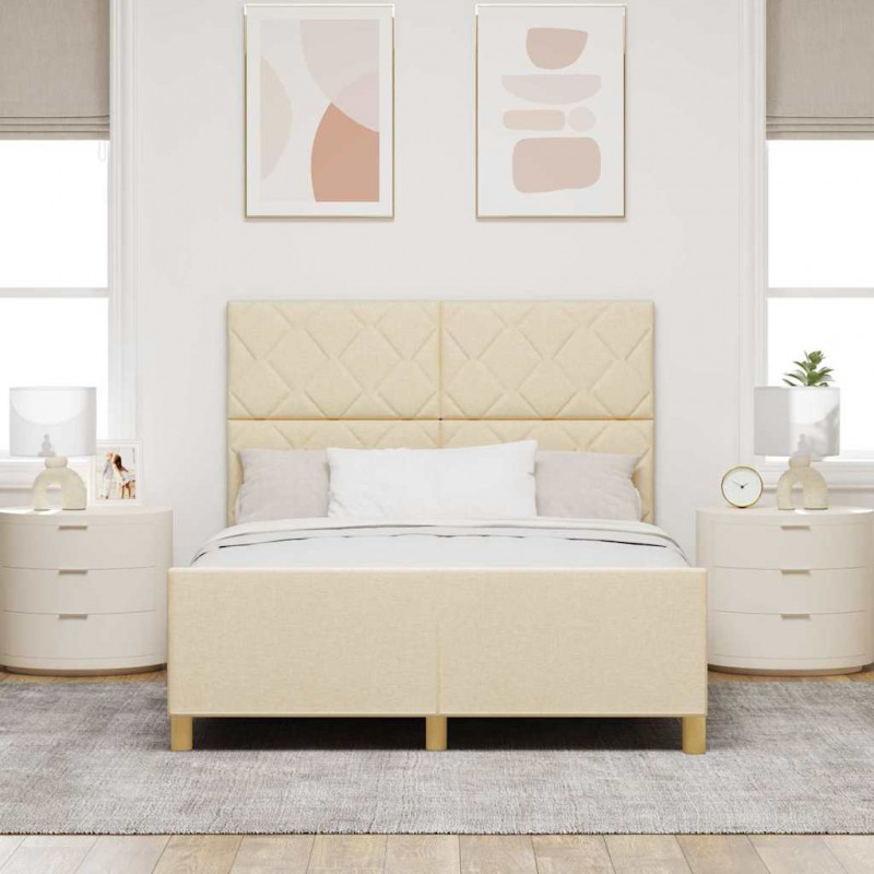 Ramka łóżka Z zagłówkiem Kremowy 160 x 200 cm tkanina