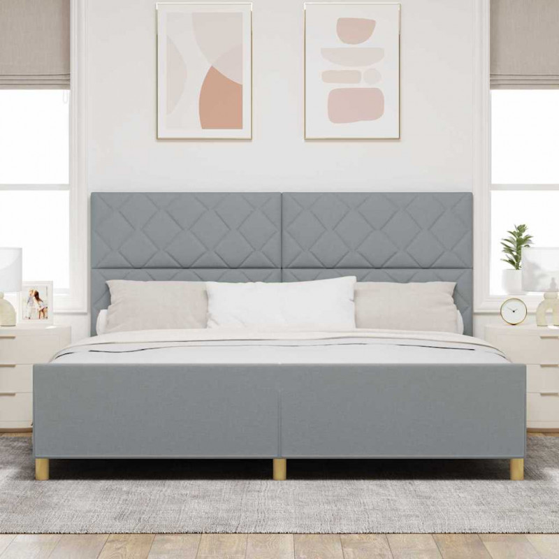 Ramka łóżka Z zagłówkiem Jasnoszary 200 x 200 cm tkanina