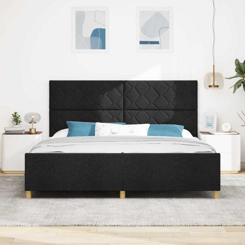 Ramka łóżka Z zagłówkiem Czarny 200 x 200 cm tkanina