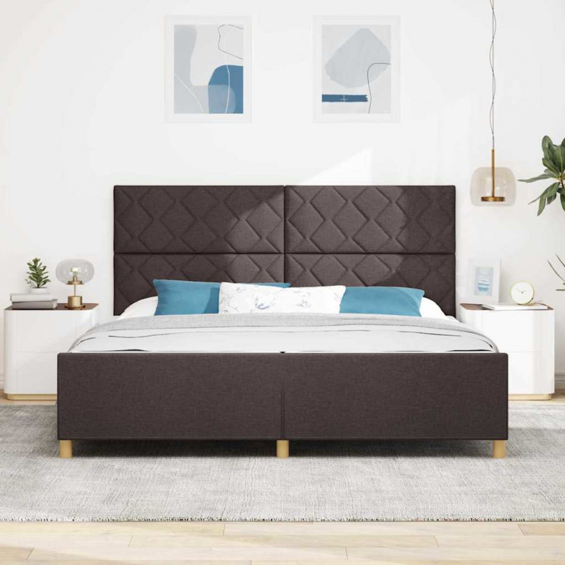 Ramka łóżka Z zagłówkiem ciemnobrązowy 200 x 200 cm tkanina