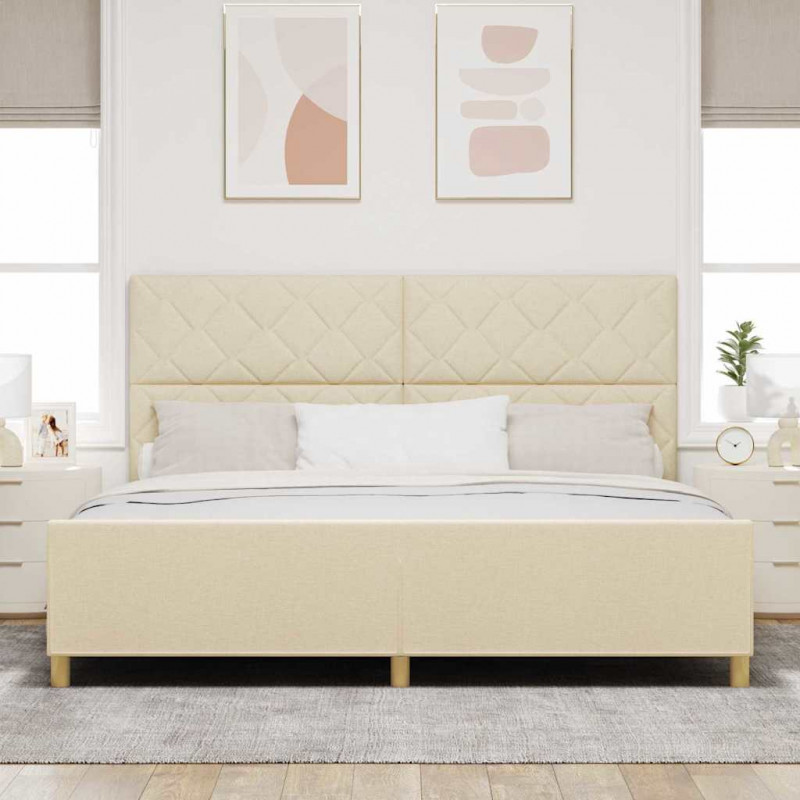 Ramka łóżka Z zagłówkiem Kremowy 200 x 200 cm tkanina