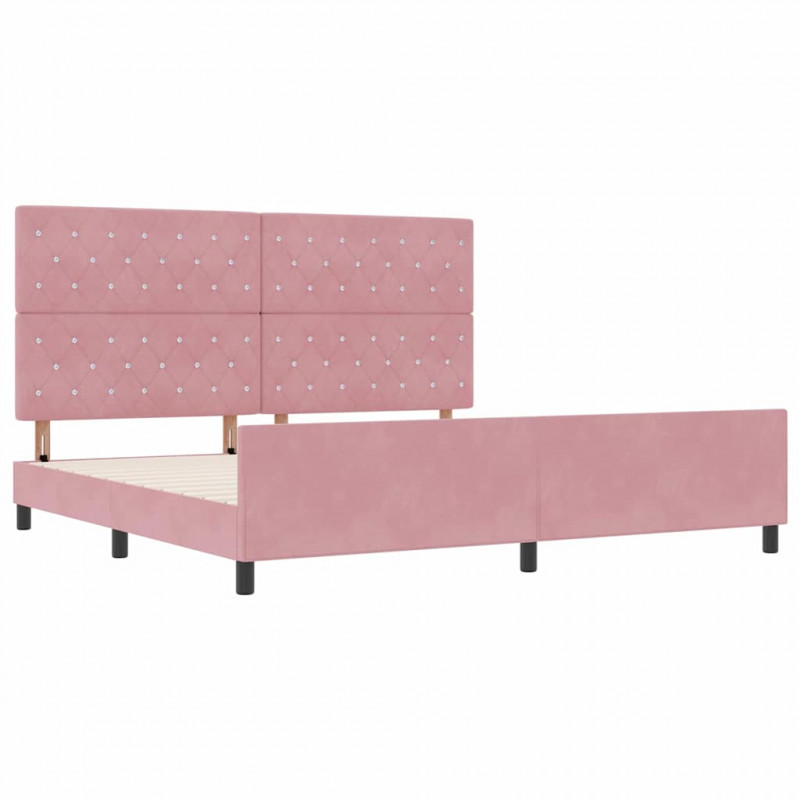 Łóżko sprężynowe Z zagłówkiem Różowy 200 x 200 cm Aksamit