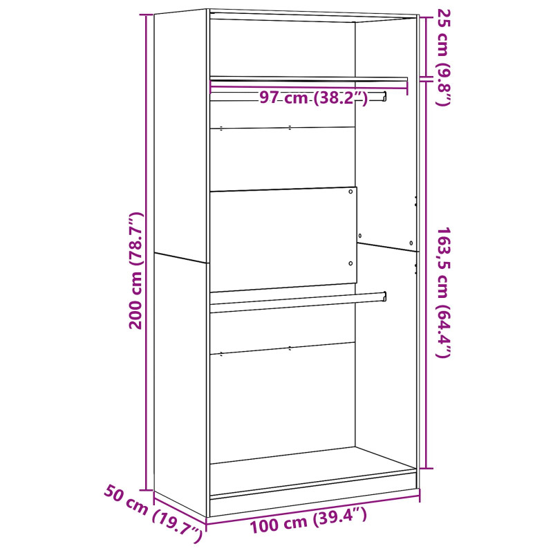 Garderoba Czarny Dąb 100 x 50 x 200 cm Materiał drewnopochodny