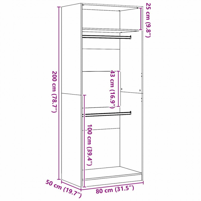 Garderoba Czarny Dąb 80 x 50 x 200 cm Materiał drewnopochodny