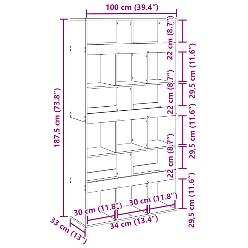 Szafka na książki 2 pcs Czarny Dąb 100 x 33 x 93.75 cm