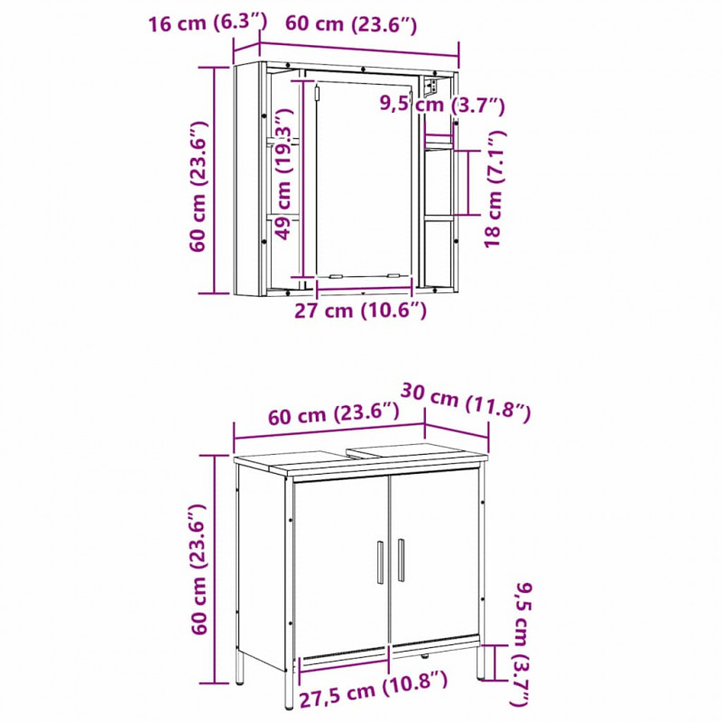 Zestaw mebli łazienkowych 2 pcs Brązowy Materiał drewnopochodny