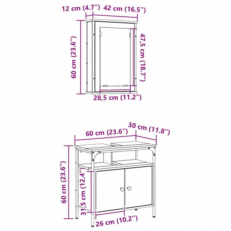 Zestaw mebli łazienkowych 2 pcs Brązowy Materiał drewnopochodny