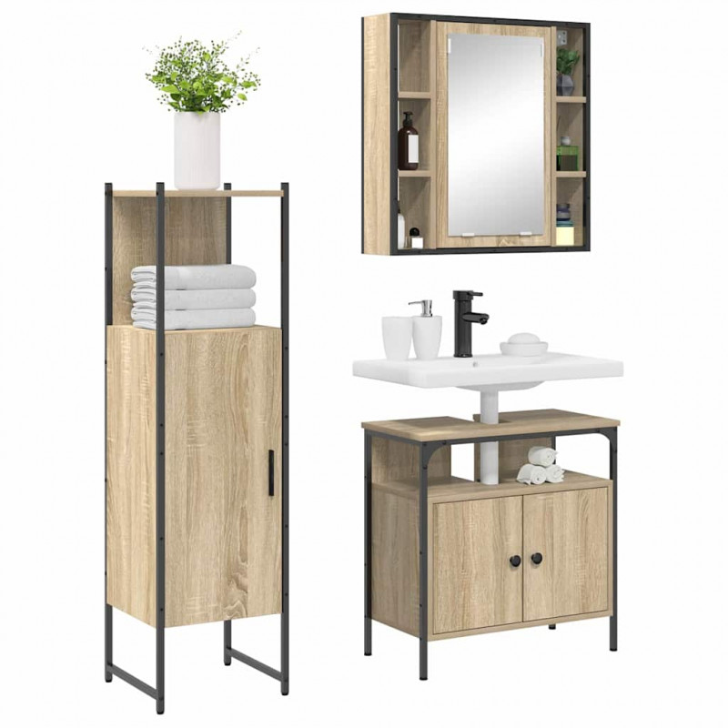 Zestaw mebli łazienkowych 3 pcs Brązowy Materiał drewnopochodny